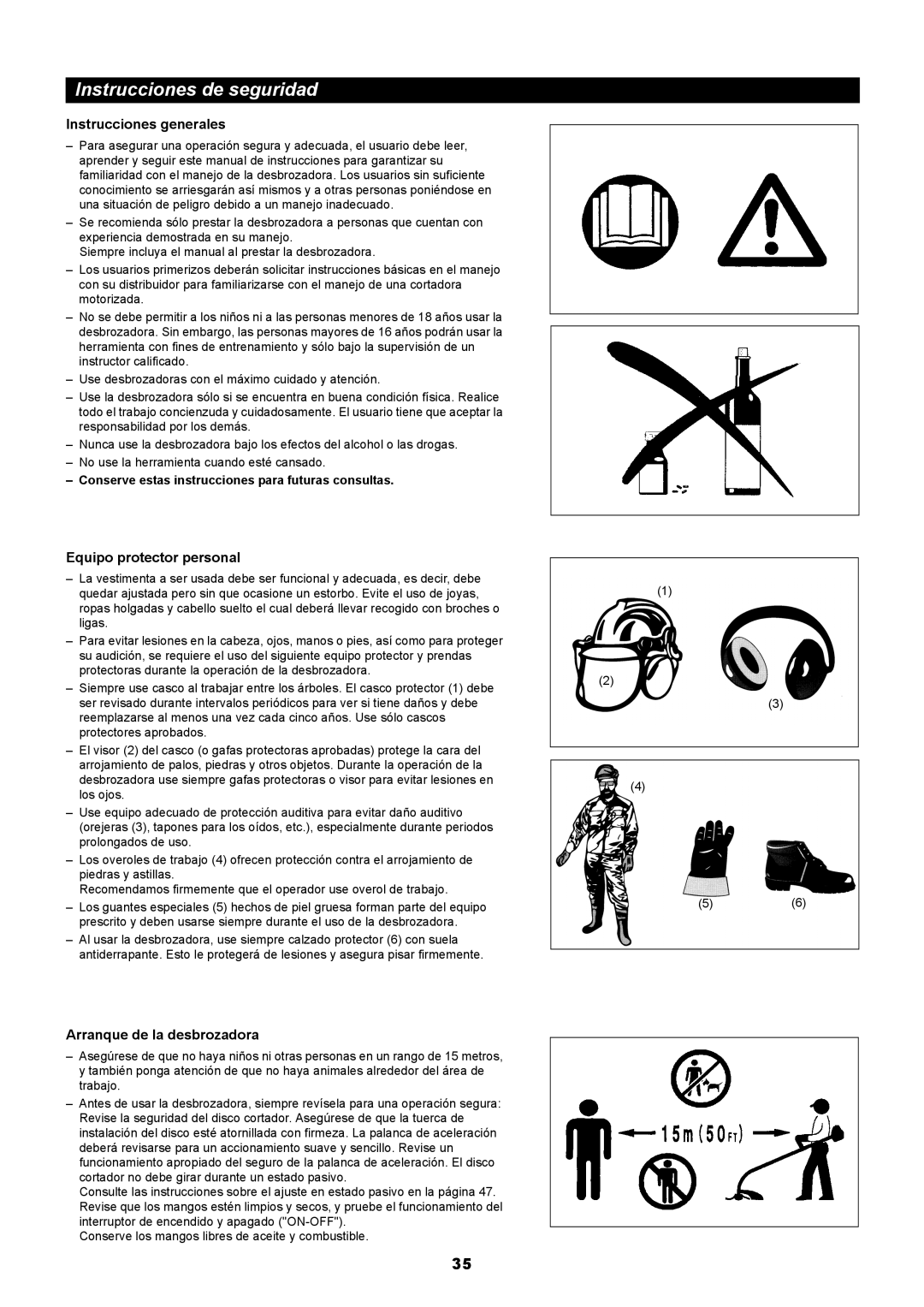 Makita RBC411 Instrucciones de seguridad, Instrucciones generales, Equipo protector personal, Arranque de la desbrozadora 