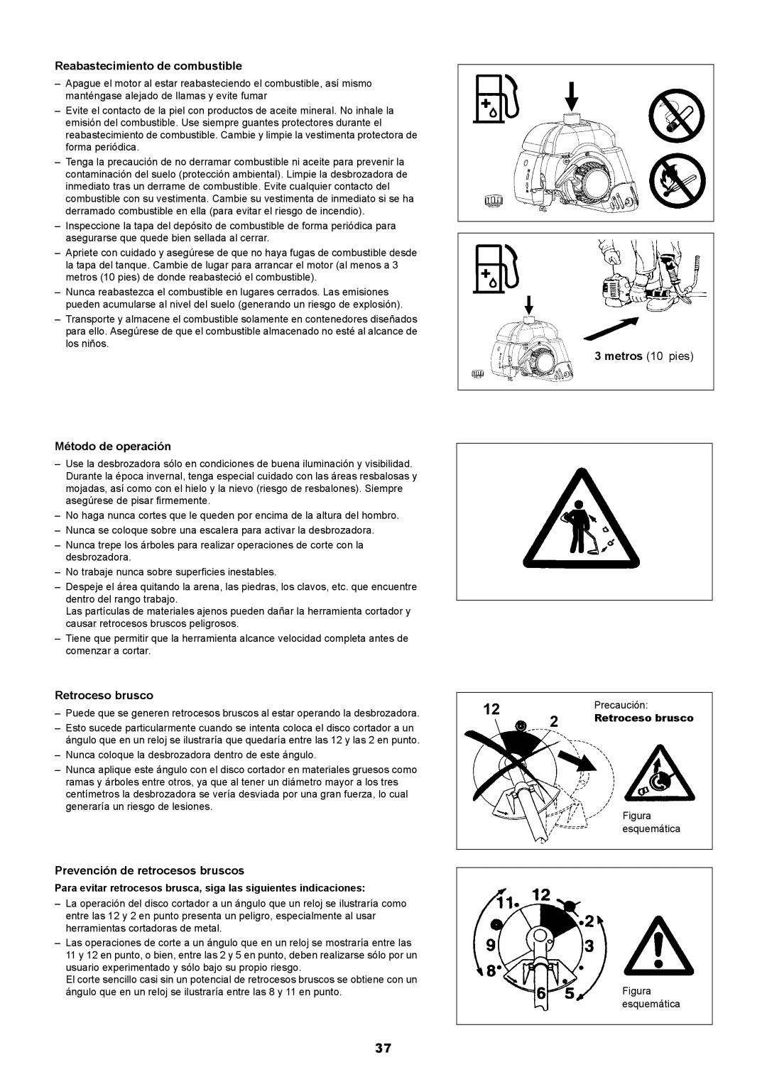 Makita RBC411 Reabastecimiento de combustible, Método de operación, Retroceso brusco, Prevención de retrocesos bruscos 