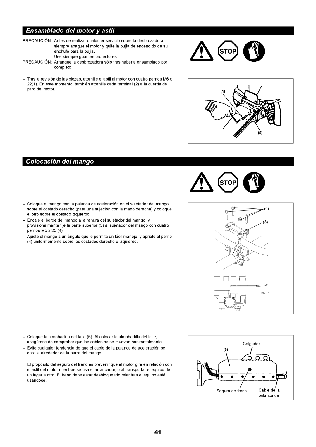 Makita RBC411 instruction manual Ensamblado del motor y astil, Colocación del mango 