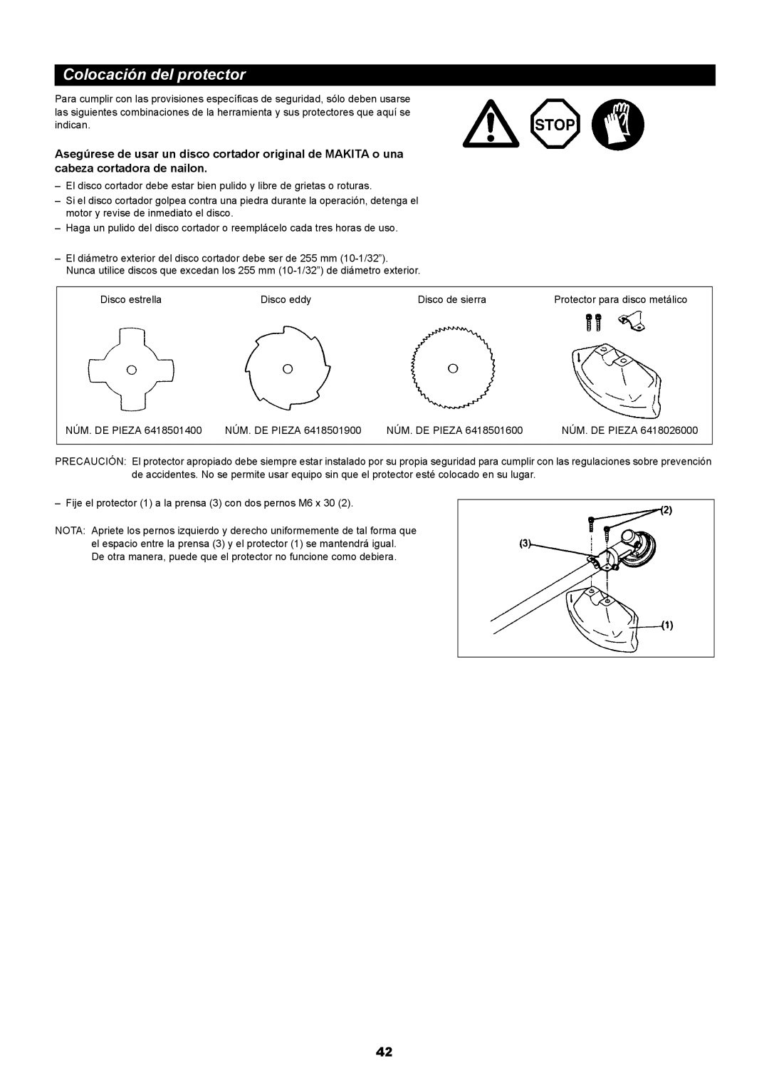 Makita RBC411 instruction manual Colocación del protector 