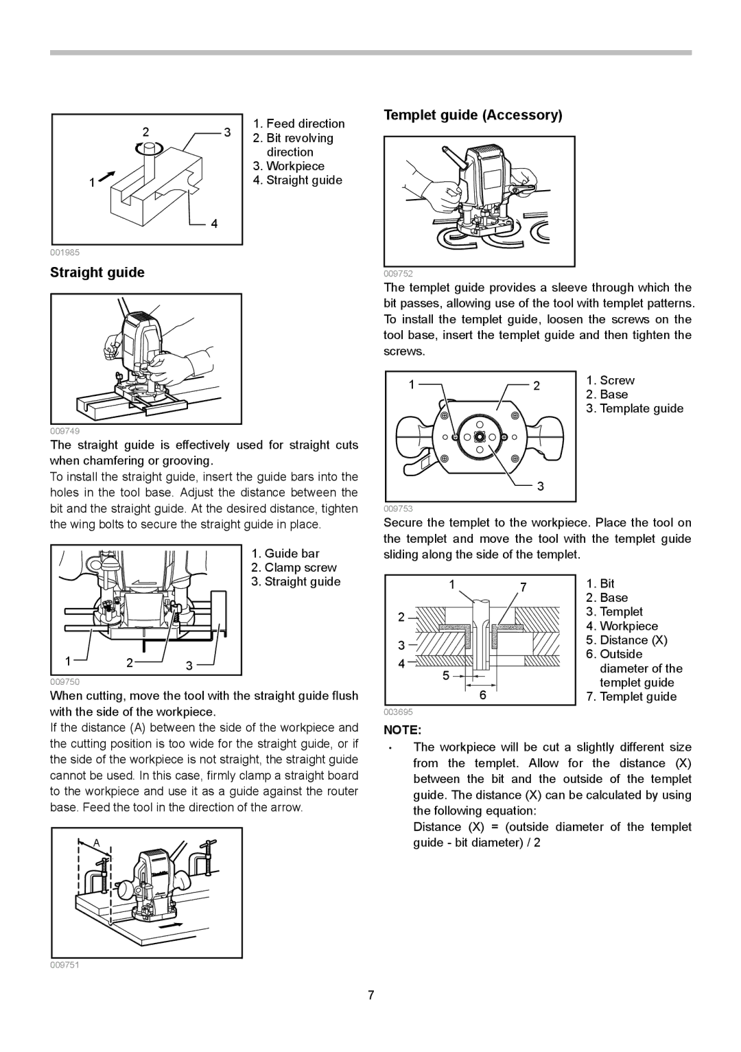 Makita RP0900 instruction manual Straight guide, Templet guide Accessory 