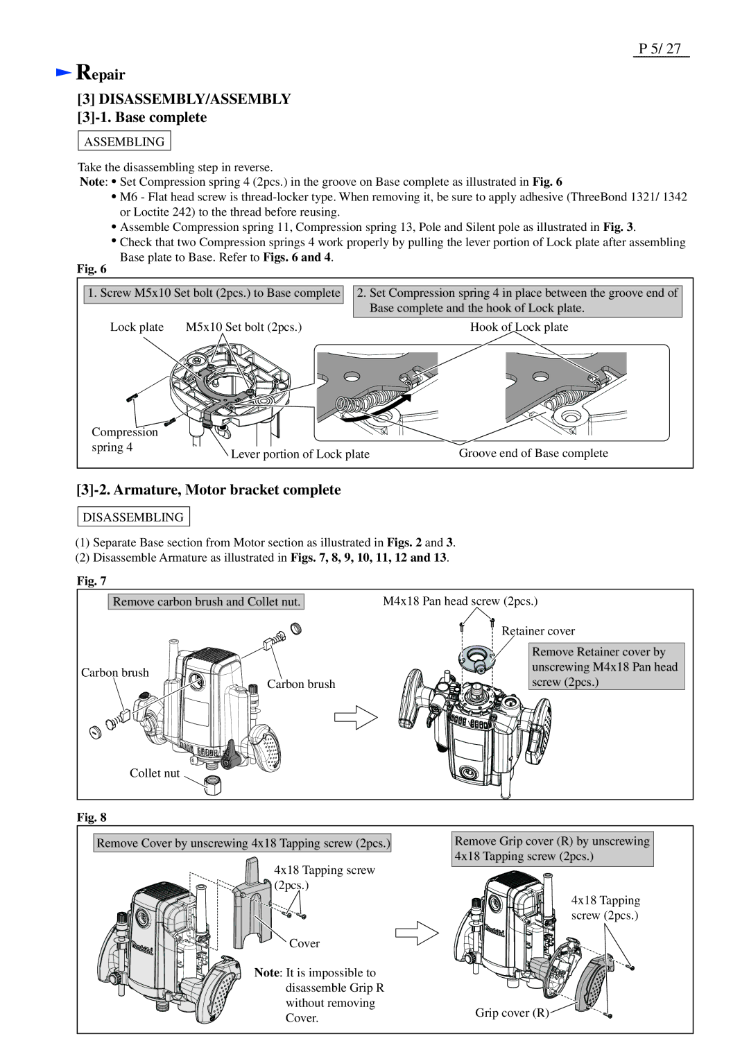 Makita RP2300FC, RP2301FC dimensions Armature, Motor bracket complete, Assembling 