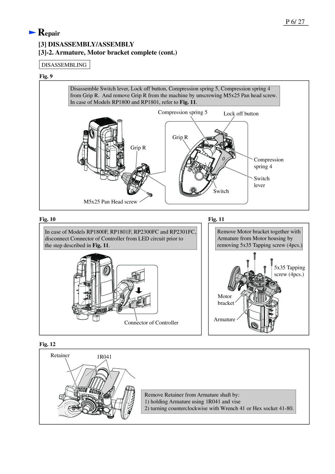 Makita RP2301FC, RP2300FC dimensions Disassembly/Assembly 