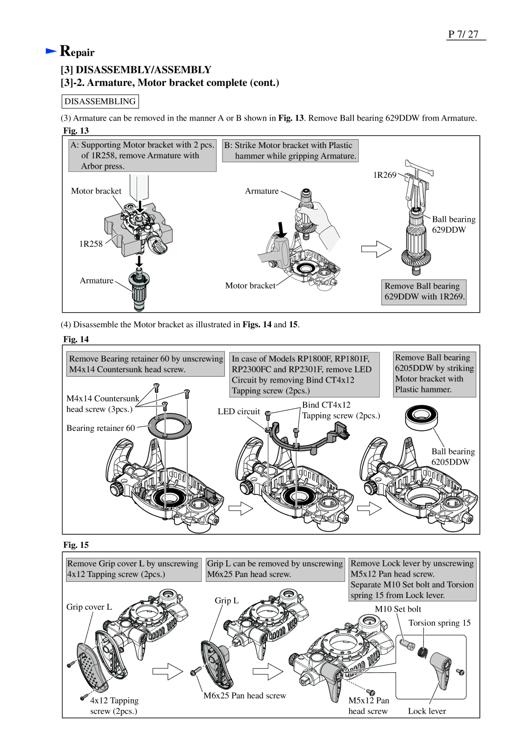 Makita RP2300FC, RP2301FC dimensions Disassembly/Assembly 