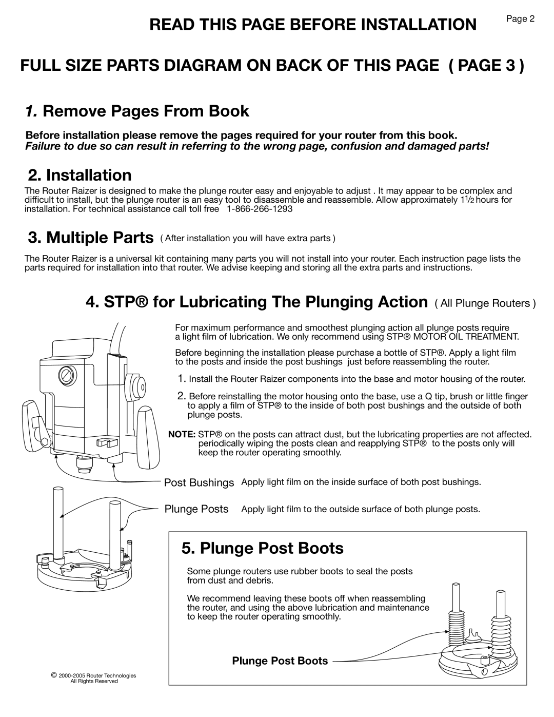 Makita RZ 100 installation instructions Post Bushings Plunge Posts, Plunge Post Boots 