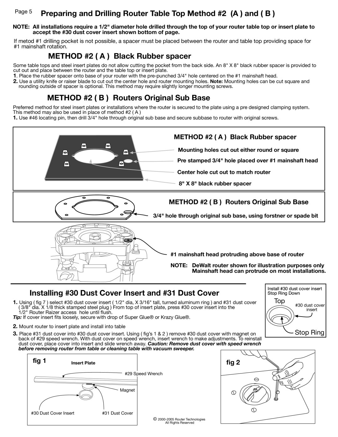 Makita RZ 100 Preparing and Drilling Router Table Top Method #2 a and B, Method #2 a Black Rubber spacer 