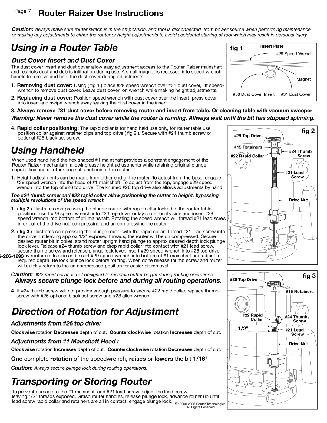 Makita RZ 100 installation instructions Using in a Router Table, Dust Cover Insert and Dust Cover 