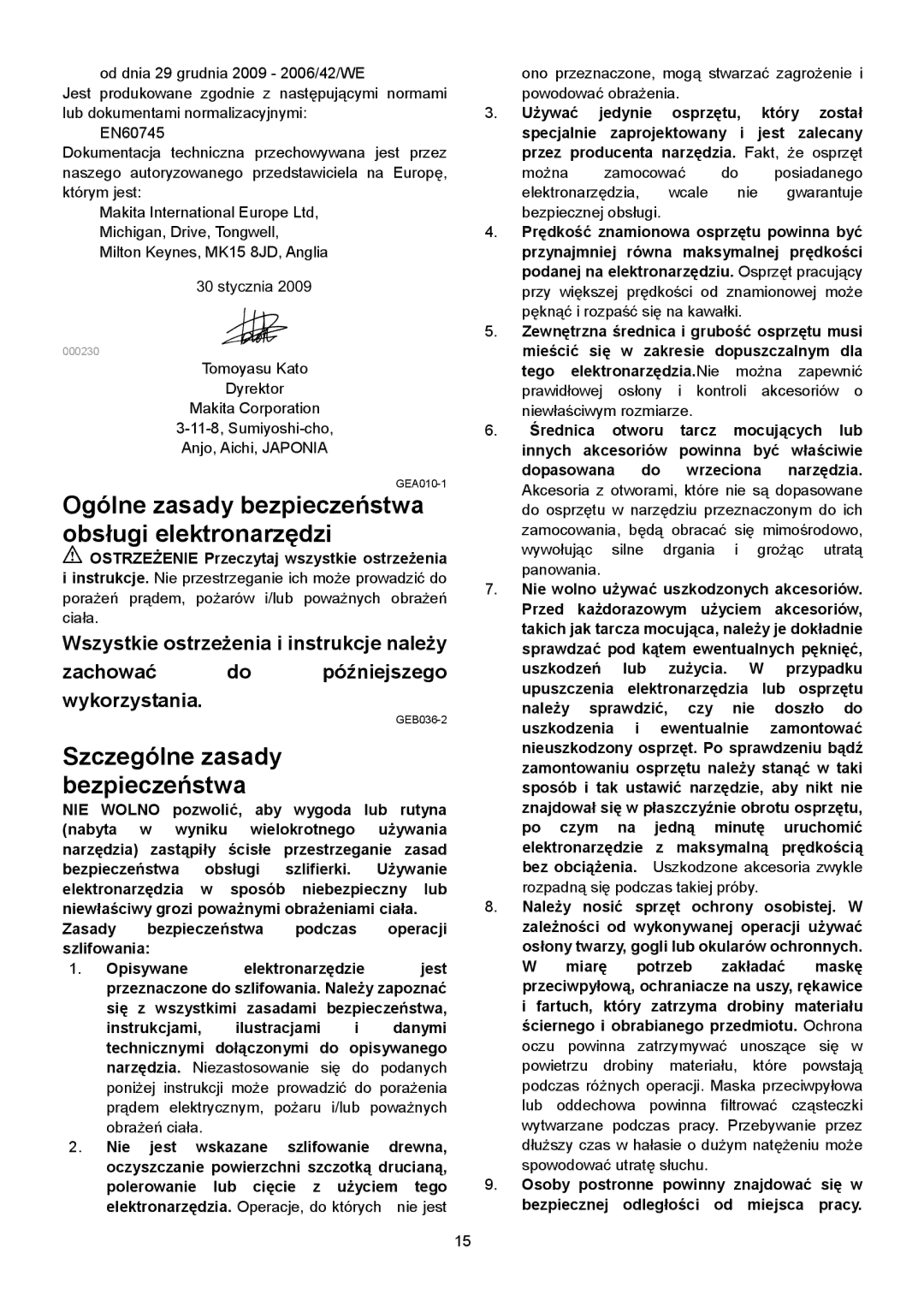 Makita SA7000C instruction manual Szczególne zasady bezpieczeństwa, Ostrzeżenie Przeczytaj wszystkie ostrzeżenia 