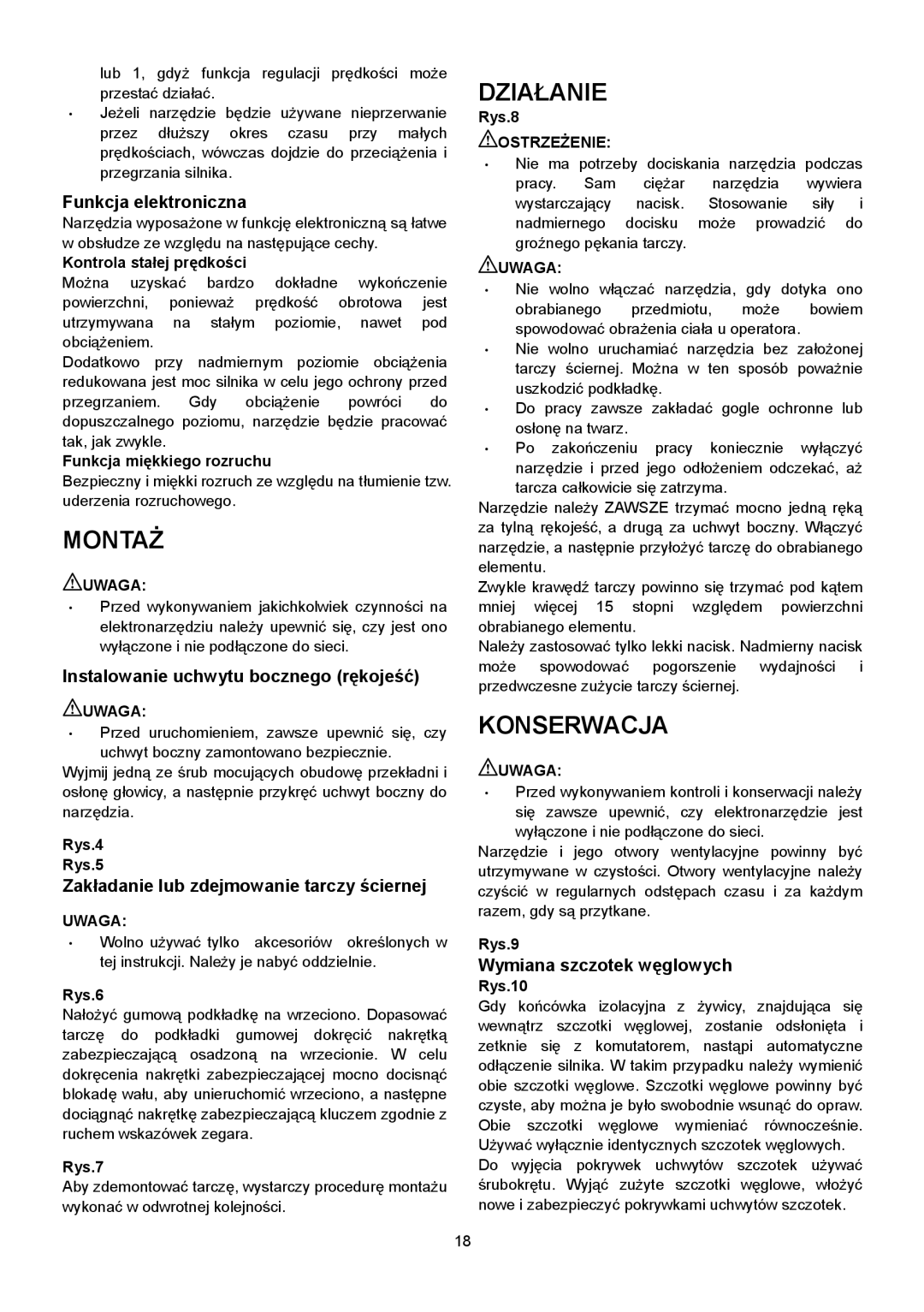 Makita SA7000C instruction manual Montaż, Działanie, Konserwacja 