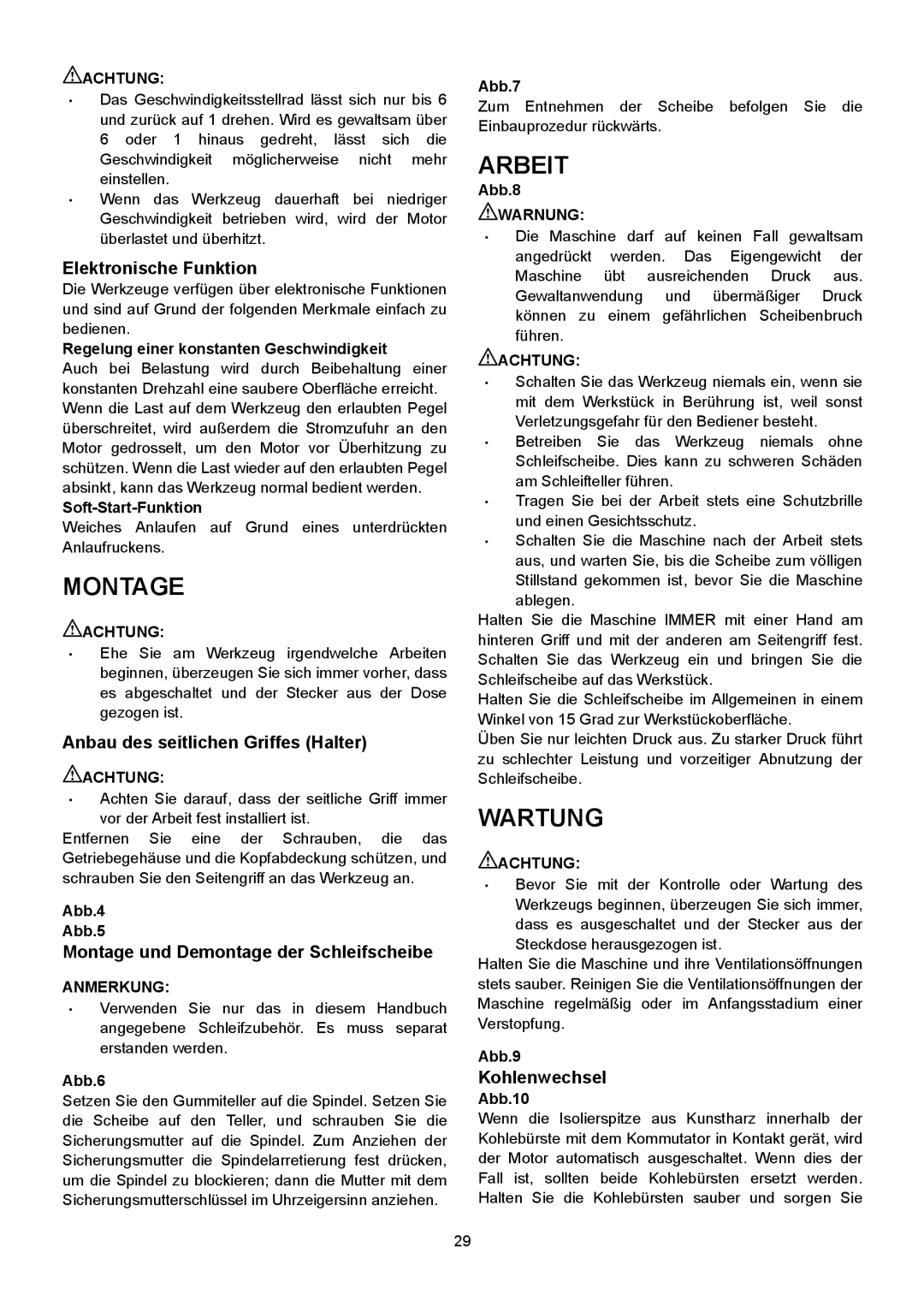 Makita SA7000C instruction manual Montage, Arbeit, Wartung 