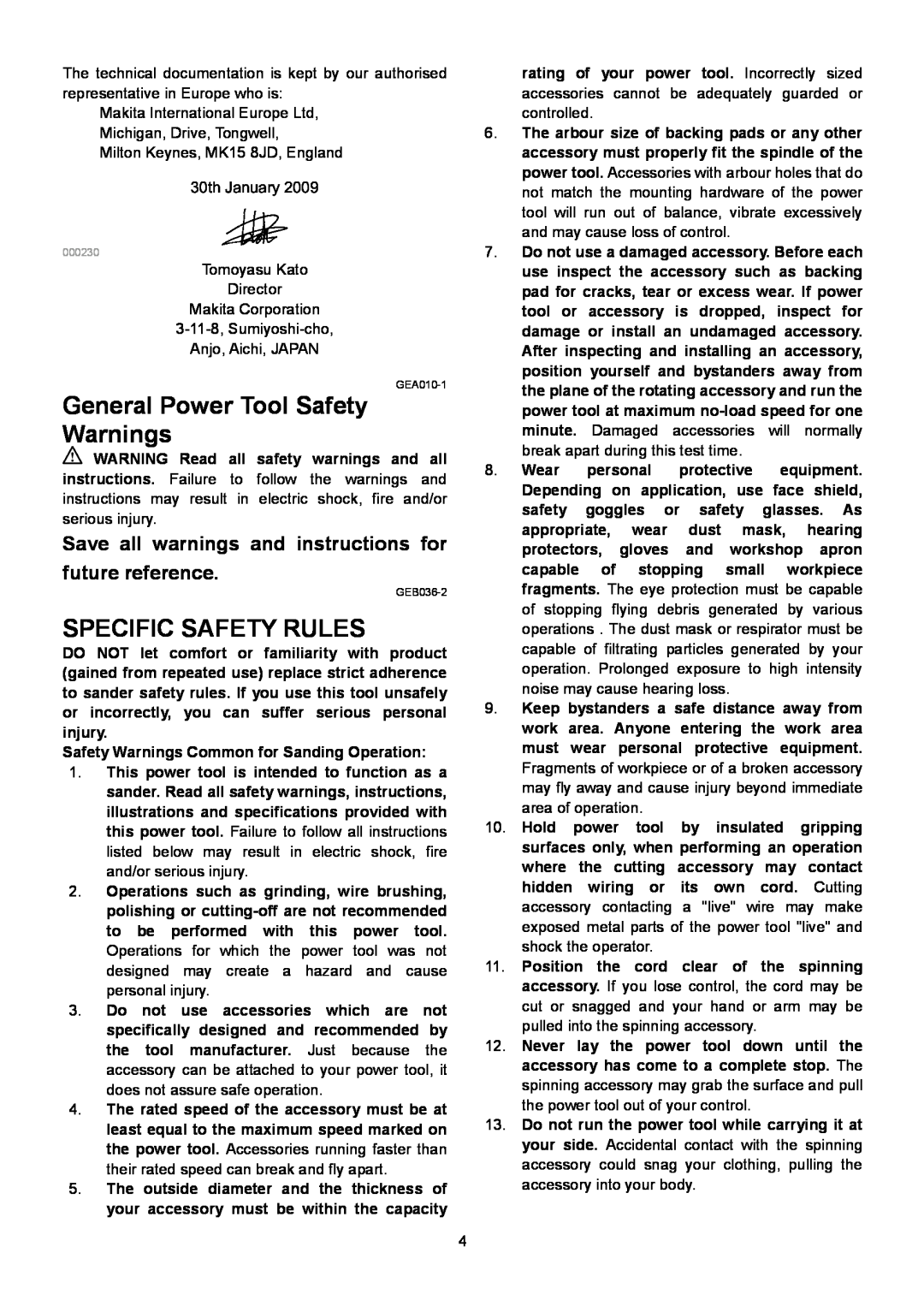 Makita SA7000C instruction manual General Power Tool Safety Warnings, Specific Safety Rules 