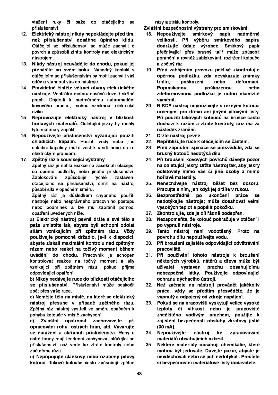 Makita SA7000C instruction manual 17. Zpětný ráz a související výstrahy 