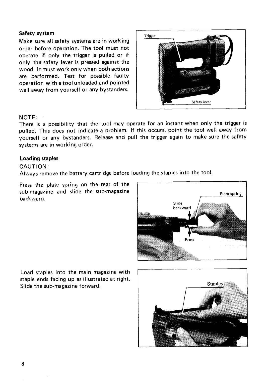 Makita T221D instruction manual Safety system 