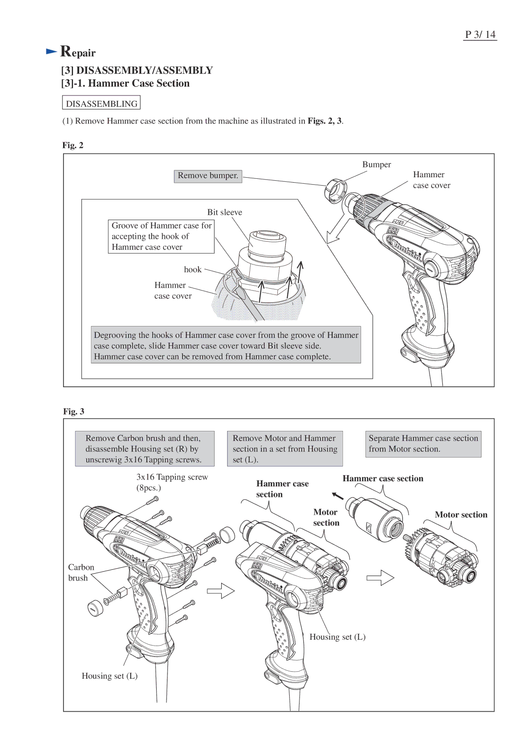 Makita TD0101F specifications Hammer Case Section, Disassembling 