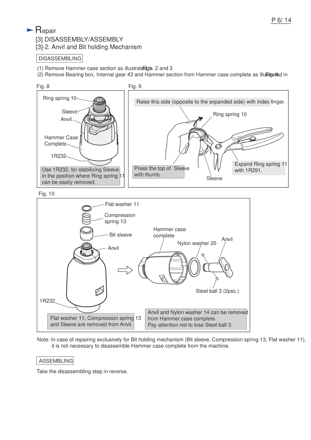 Makita TD0101F specifications Anvil and Bit holding Mechanism, Pay attention not to lose Steel ball 