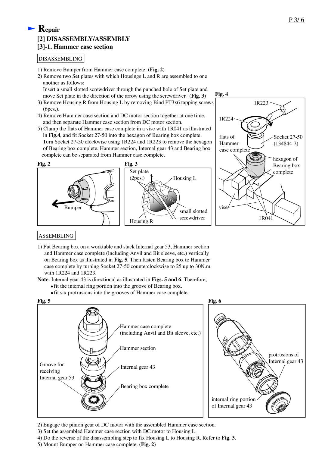 Makita TD090D specifications Disassembly/Assembly, Hammer case section, Disassembling, Assembling 