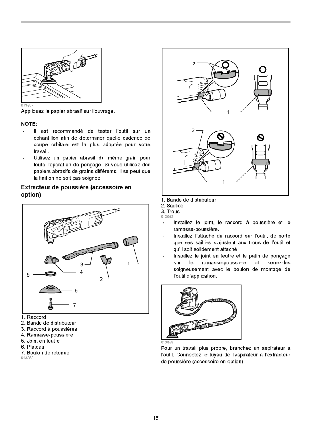 Makita TM3010C instruction manual Extracteur de poussière accessoire en option 