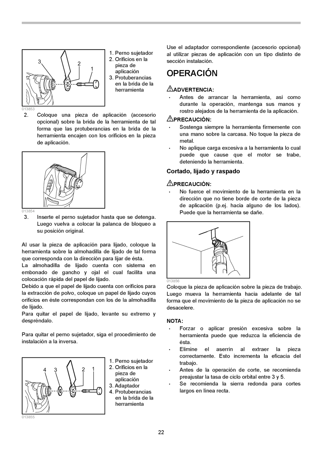 Makita TM3010C instruction manual Operación, Cortado, lijado y raspado 