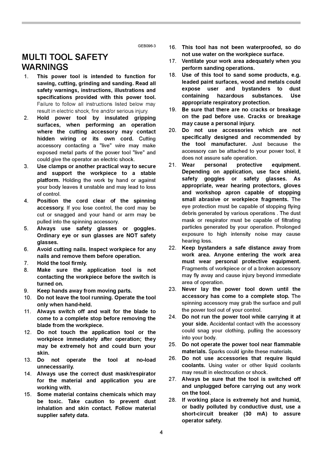 Makita TM3010C instruction manual Multi Tool Safety 