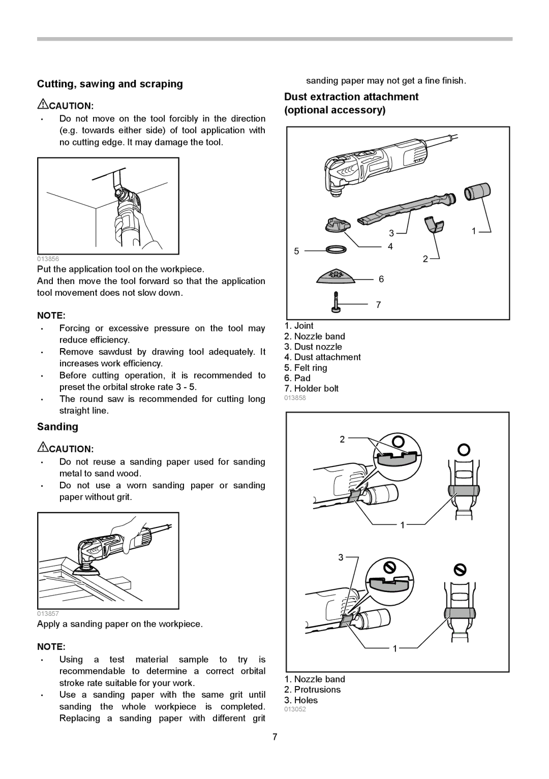 Makita TM3010C instruction manual Cutting, sawing and scraping, Sanding 