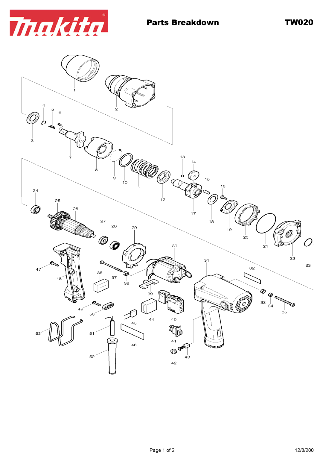 Makita TW020 manual Parts Breakdown 