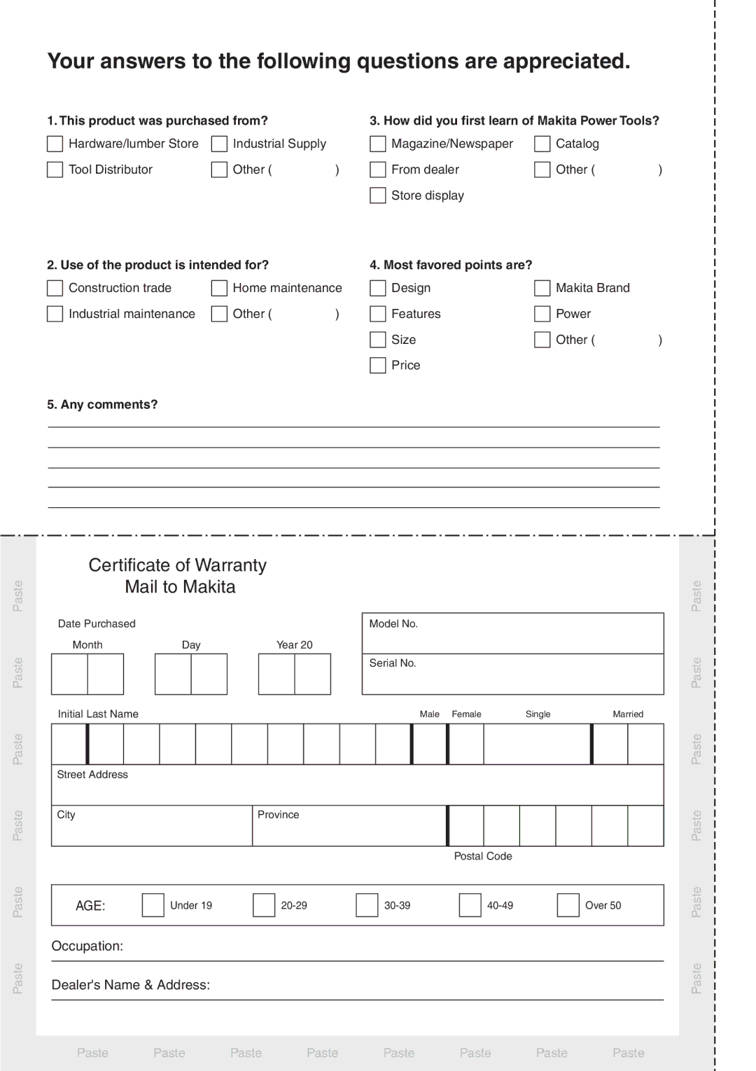 Makita TW0200 instruction manual Your answers to the following questions are appreciated 