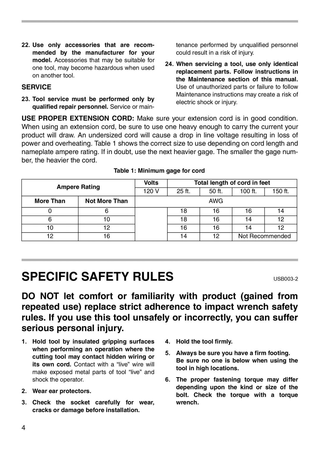 Makita TW0200 instruction manual Specific Safety Rules 