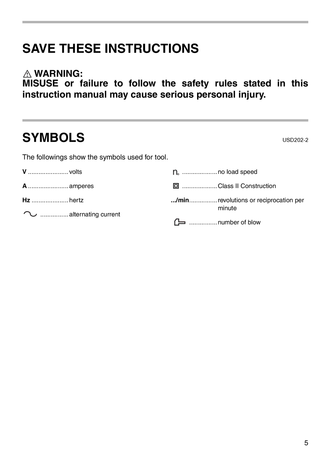 Makita TW0200 instruction manual Symbols 