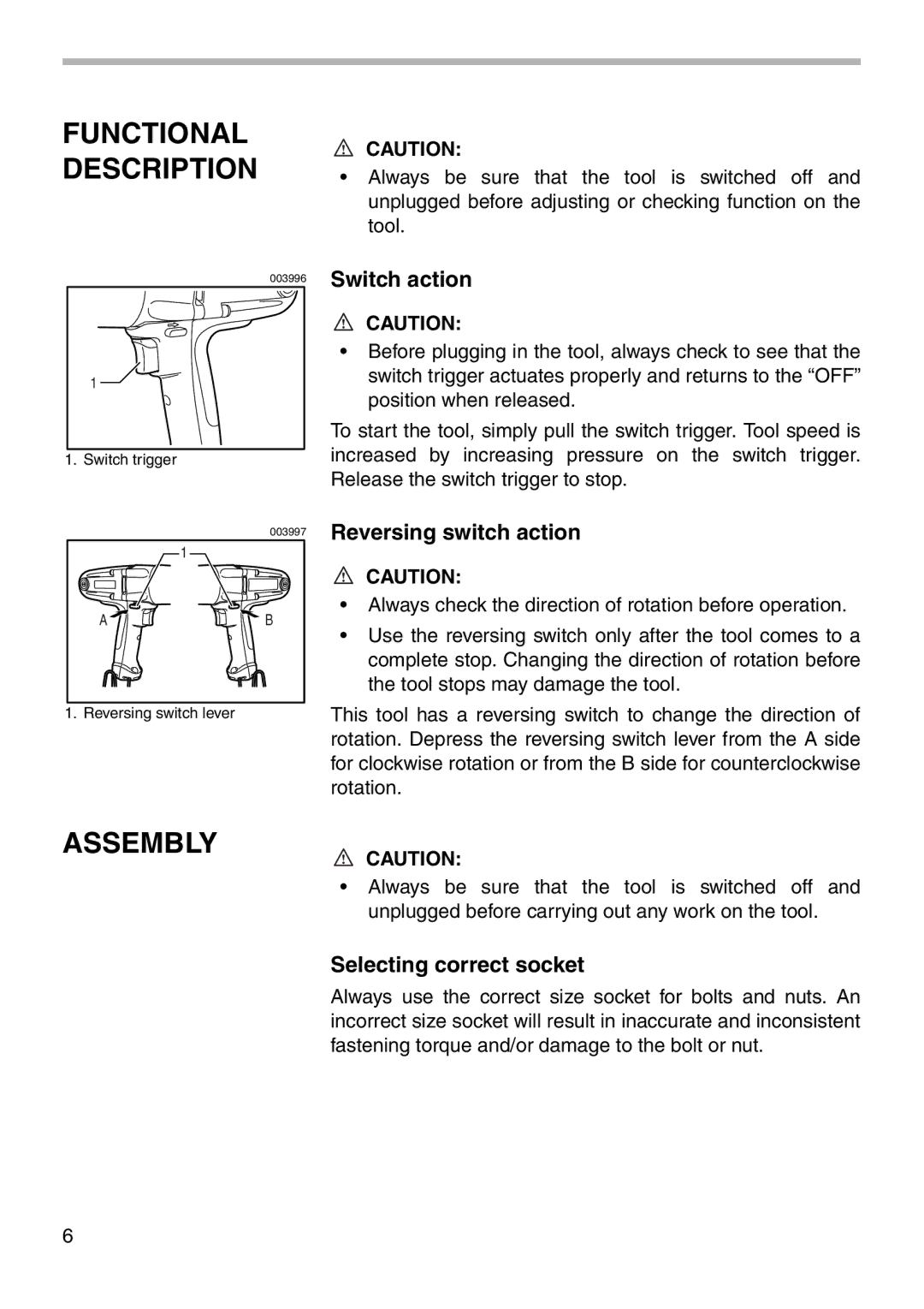 Makita TW0200 instruction manual Functional Description 