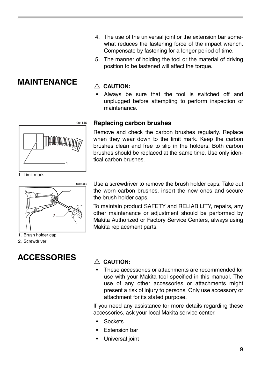 Makita TW0200 instruction manual Maintenance 