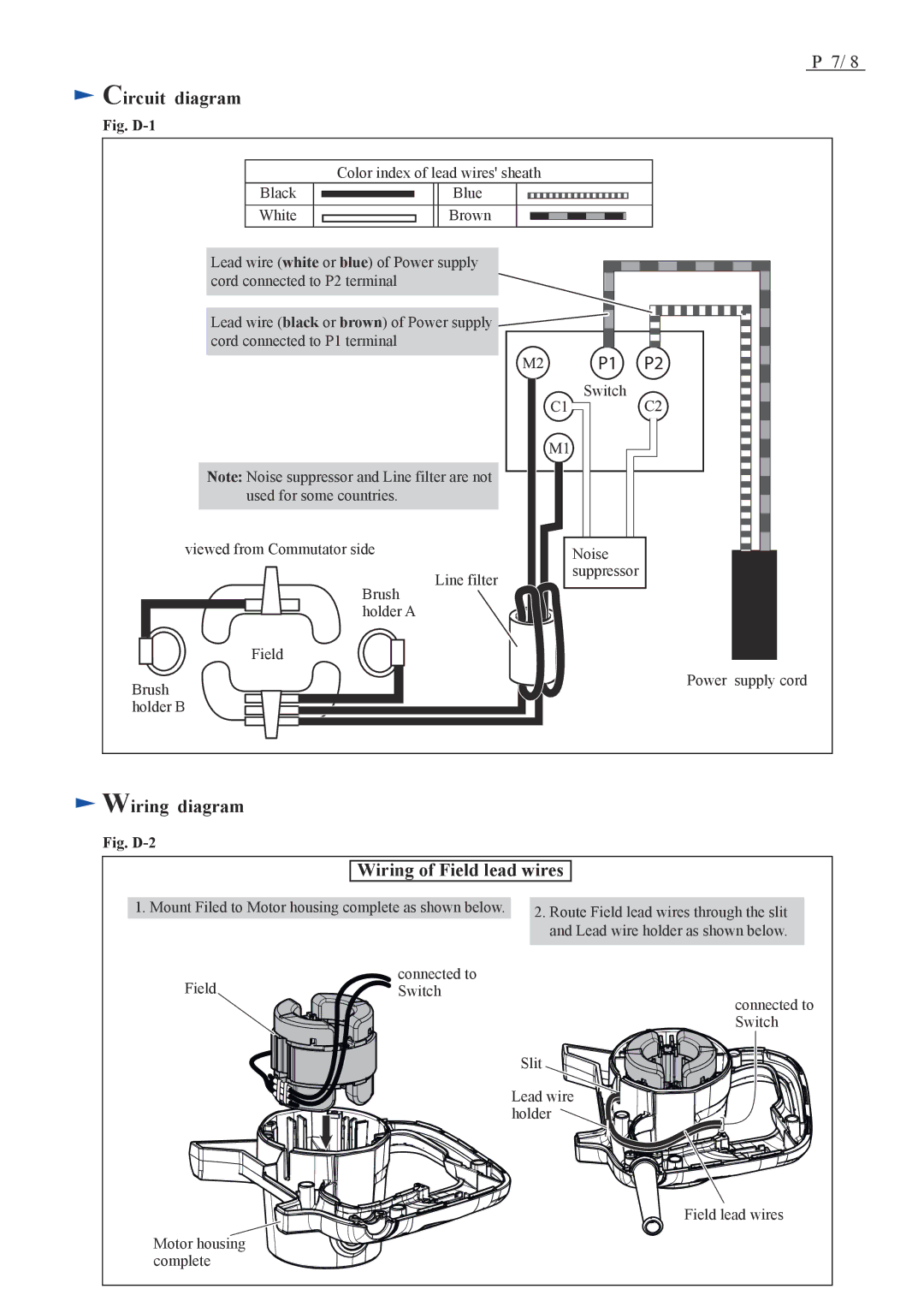 Makita UB1102, UB1103 dimensions Circuit diagram, Wiring diagram, Wiring of Field lead wires 