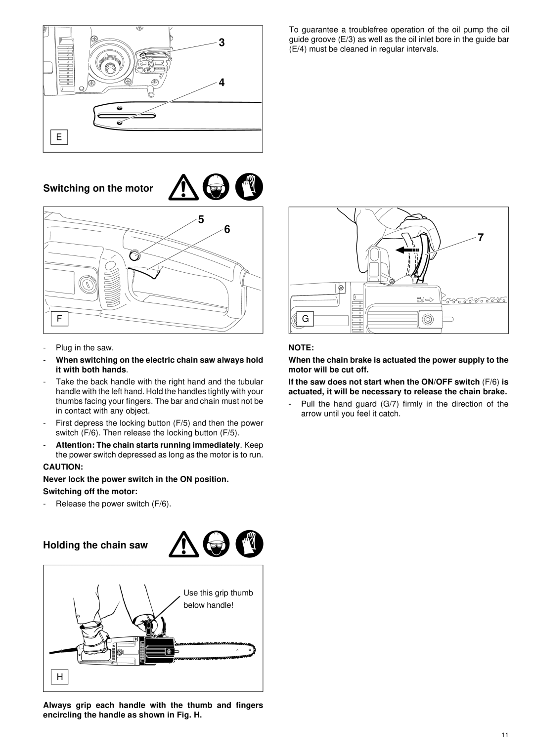 Makita UC 3000, UC 3500, UC 4000 manual Switching on the motor, Holding the chain saw 