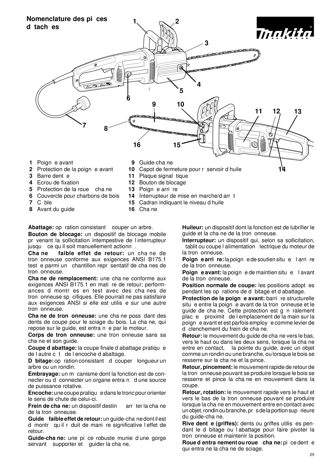 Makita UC 3000, UC 3500, UC 4000 manual Nomenclature des piè ces Dé taché es 