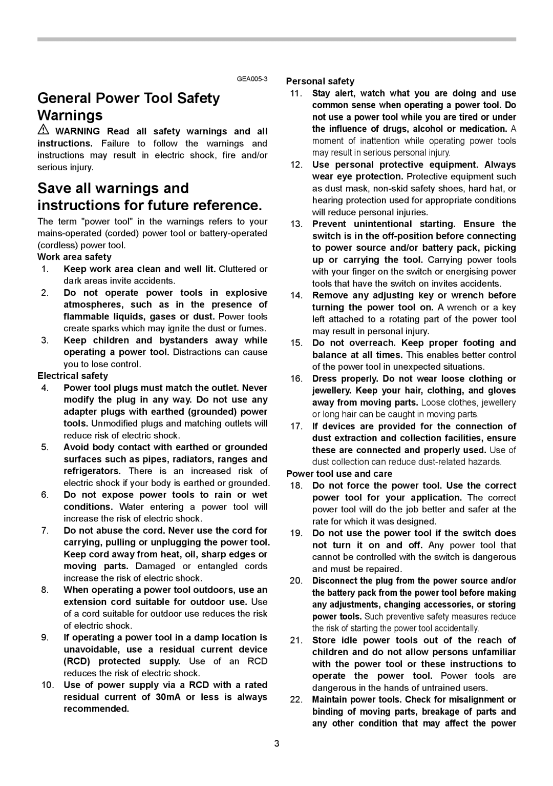 Makita UC4551A, UC4050A, UC4550A, UC4051A, UC3551A, UC3550A, UC3050A, UC3051A General Power Tool Safety Warnings 