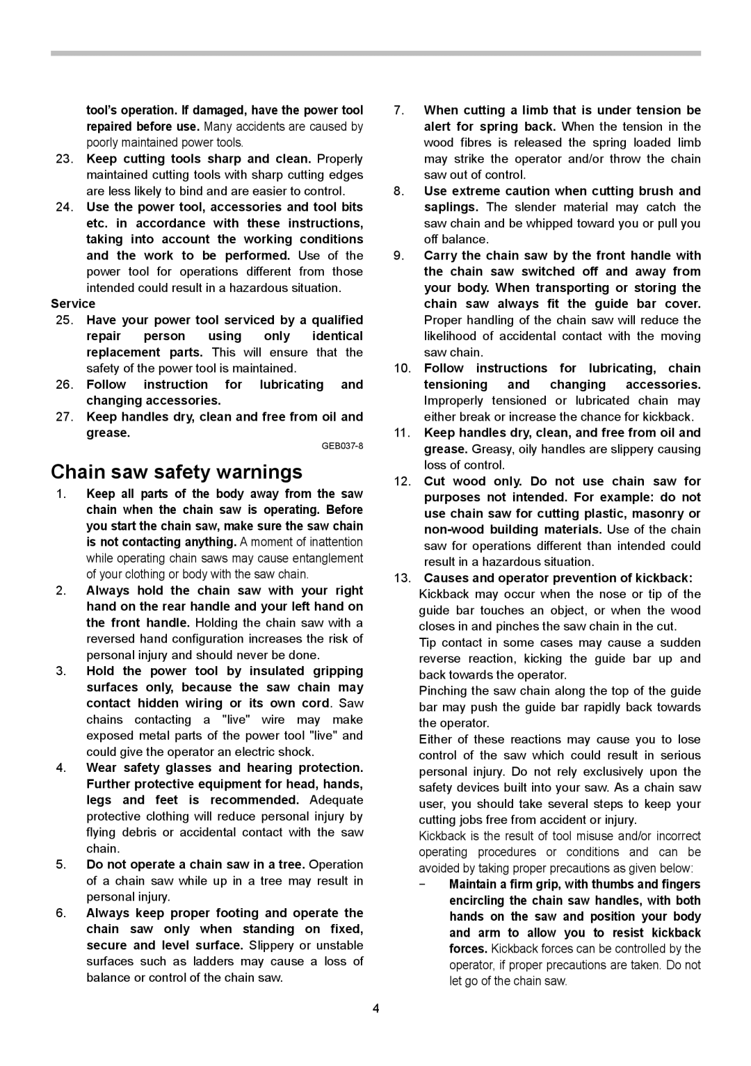 Makita UC3551A, UC4050A, UC4550A, UC4051A, UC4551A, UC3550A, UC3050A, UC3051A instruction manual Chain saw safety warnings 