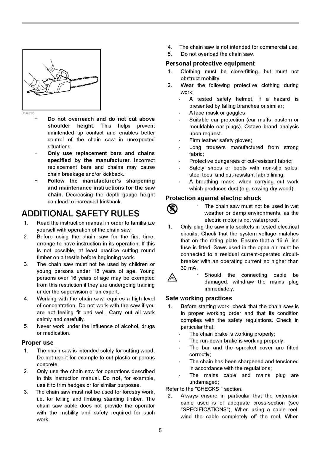 Makita UC3550A Additional Safety Rules, Proper use, Personal protective equipment, Protection against electric shock 