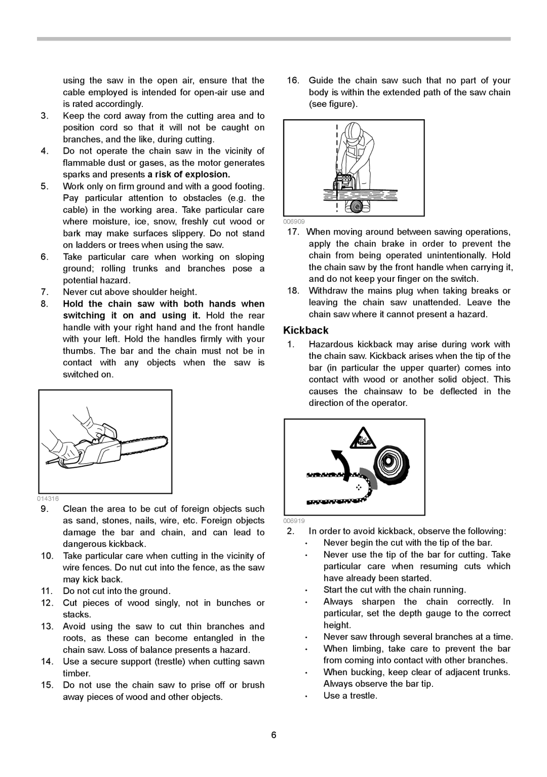 Makita UC3050A, UC4050A, UC4550A, UC4051A, UC4551A, UC3551A, UC3550A, UC3051A instruction manual Kickback 