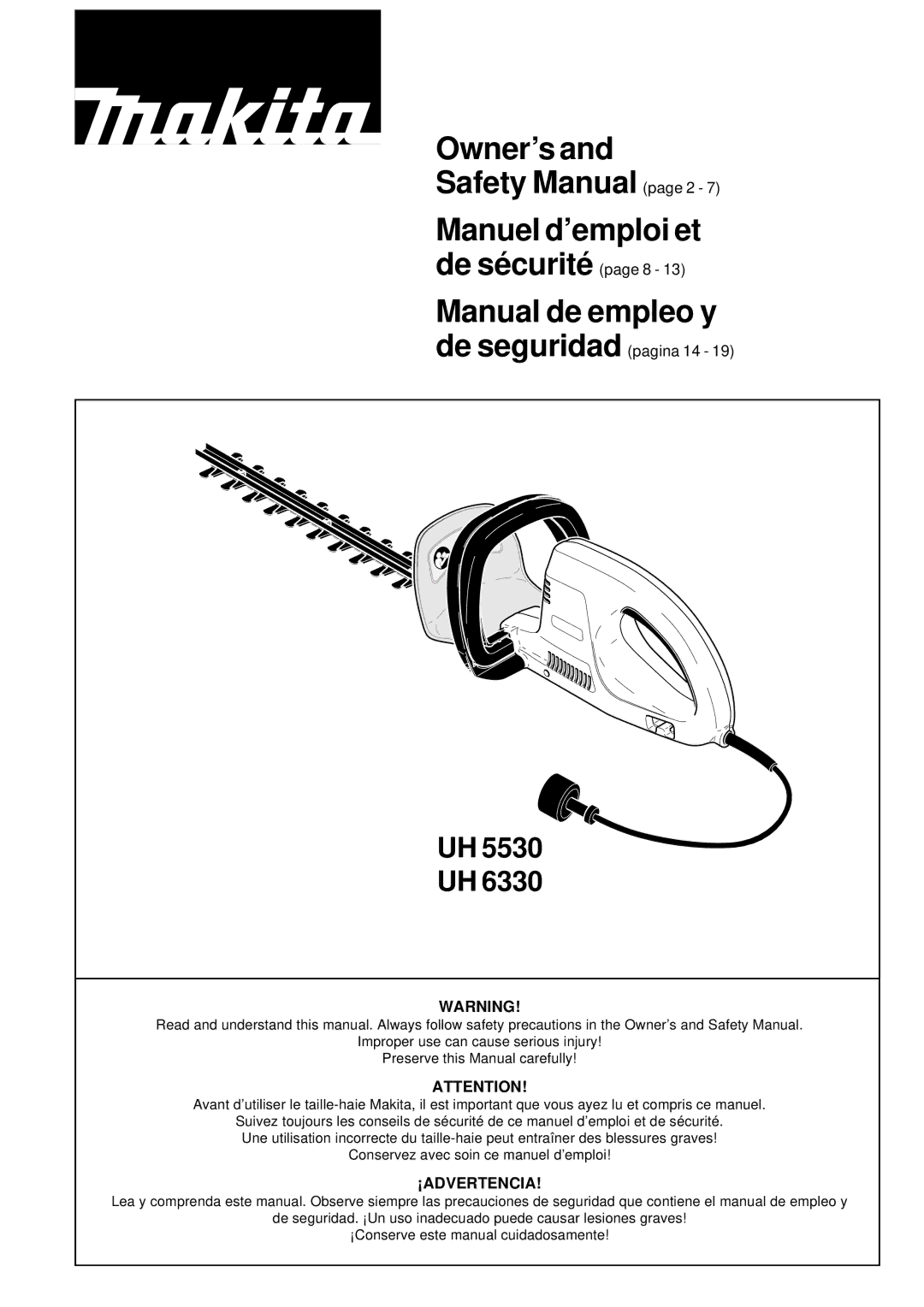 Makita UH 5530, UH 6330 manual Manual de empleo y, ¡Advertencia 