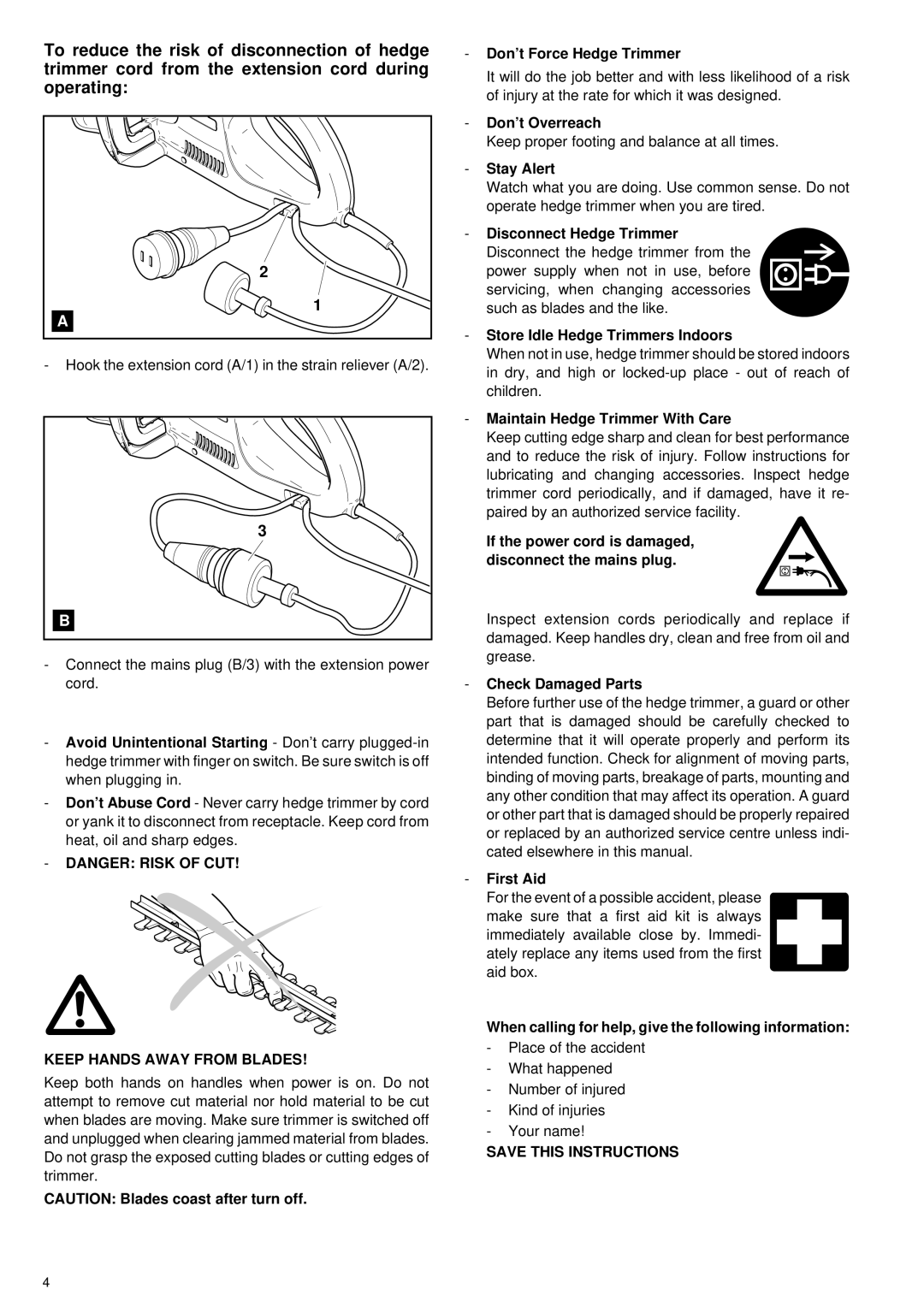 Makita UH 5530, UH 6330 manual Keep Hands Away from Blades, Save this Instructions 