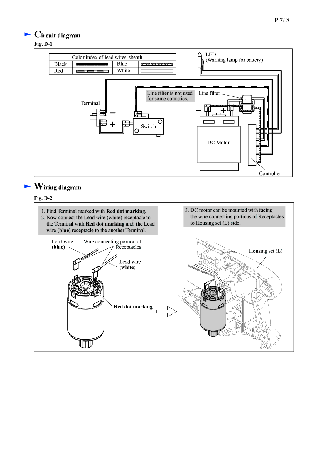 Makita UH200D (HU01*) specifications Circuit diagram, Wiring diagram, Blue, White, Red dot marking 