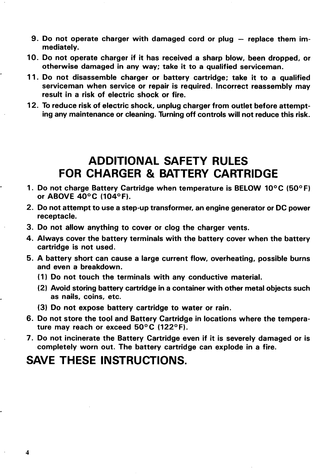 Makita UH3000DW instruction manual Additional Safety Rules For Charger & Battery Cartridge 