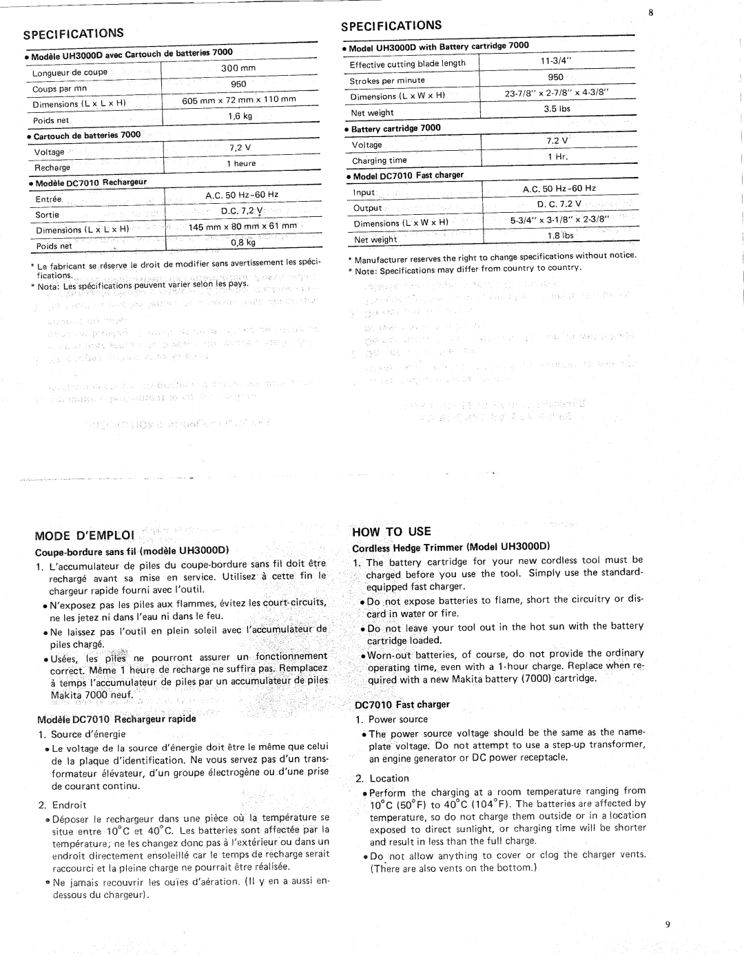 Makita UH3000DW manual 