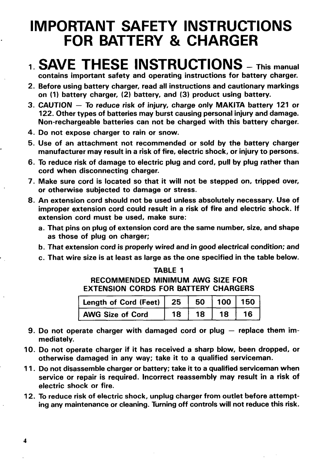 Makita UH303DST instruction manual Important Safety Instructions For Battery & Charger 