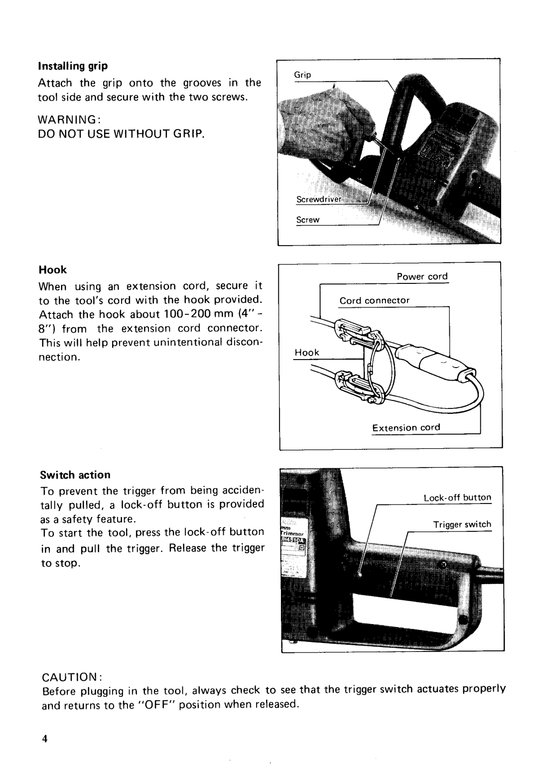 Makita UH6310A, UH4510A dimensions Warn ING Do not USE Without Grip 