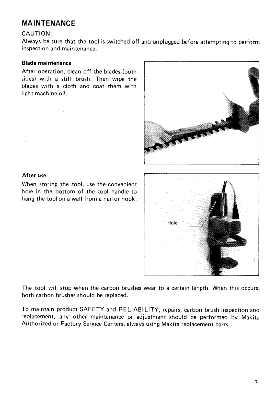 Makita UH4510A, UH6310A dimensions Maintenance 