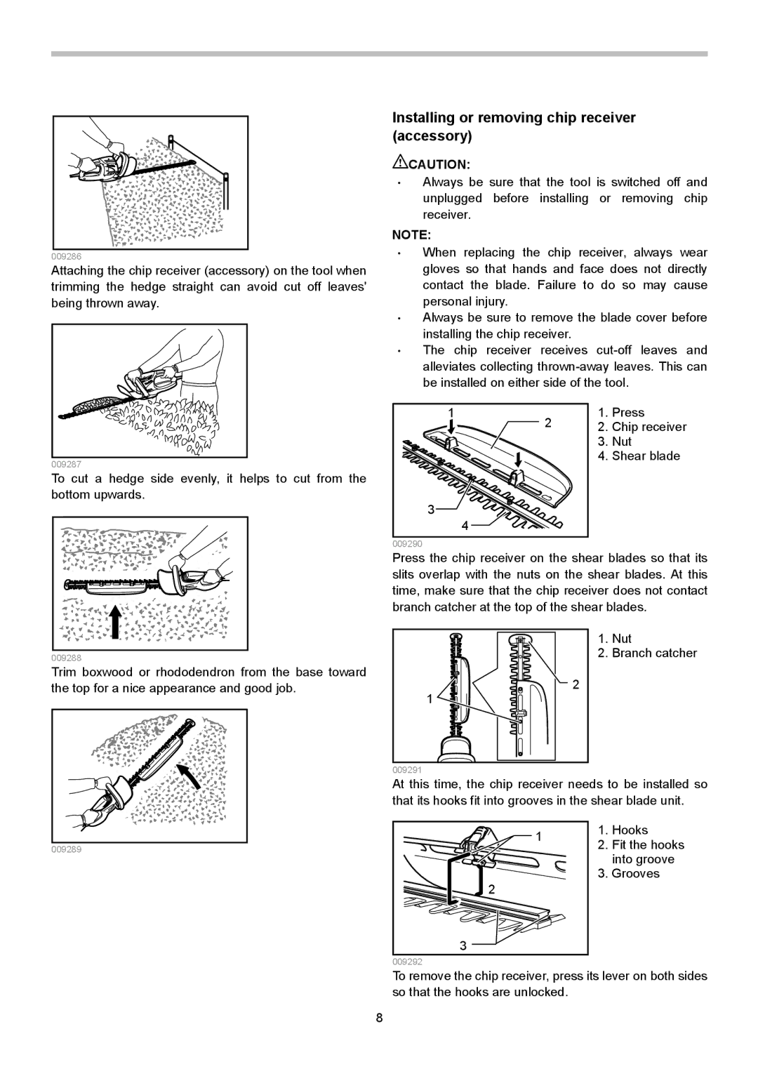 Makita UH4570, UH6570, UH5570 instruction manual Installing or removing chip receiver accessory 