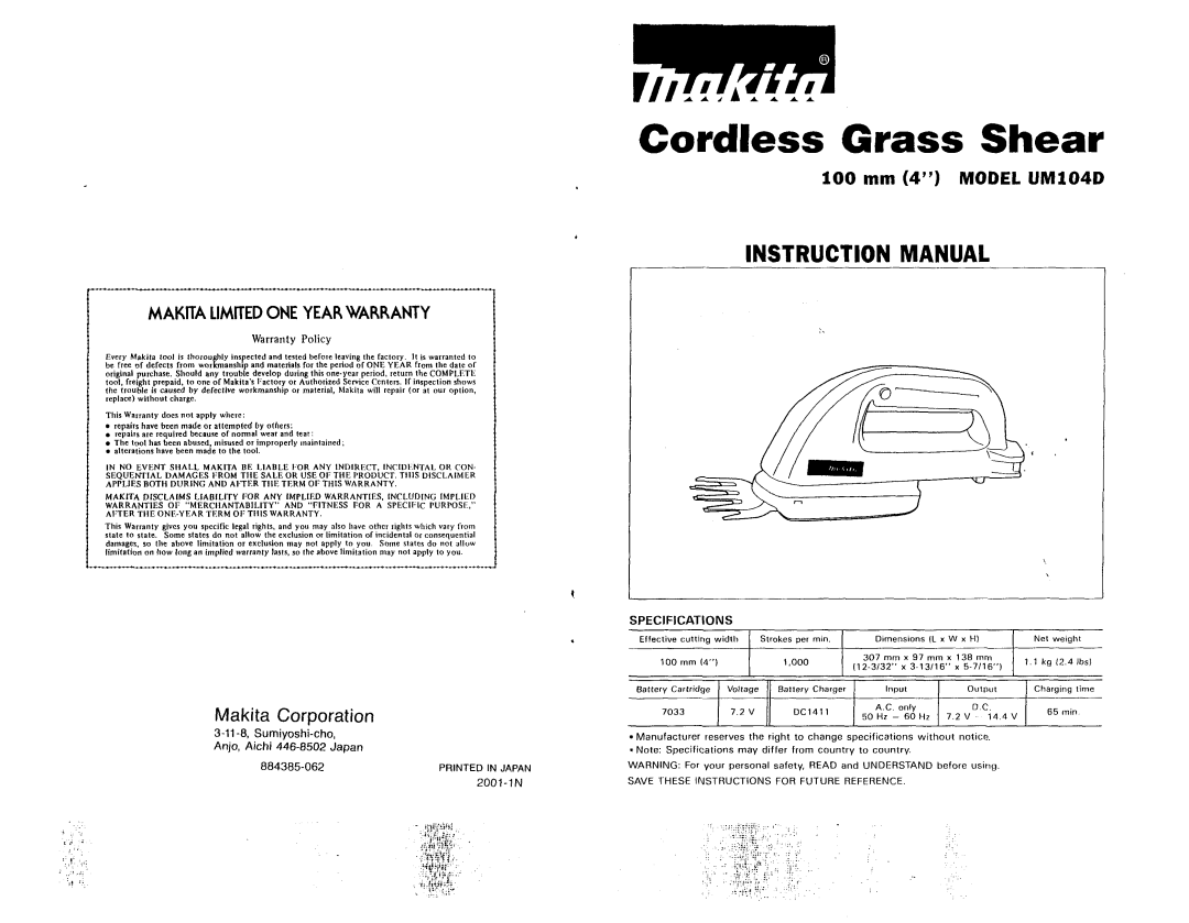 Makita UM104D dimensions Anjo, Aichi 446-8502Japan, Specifications 