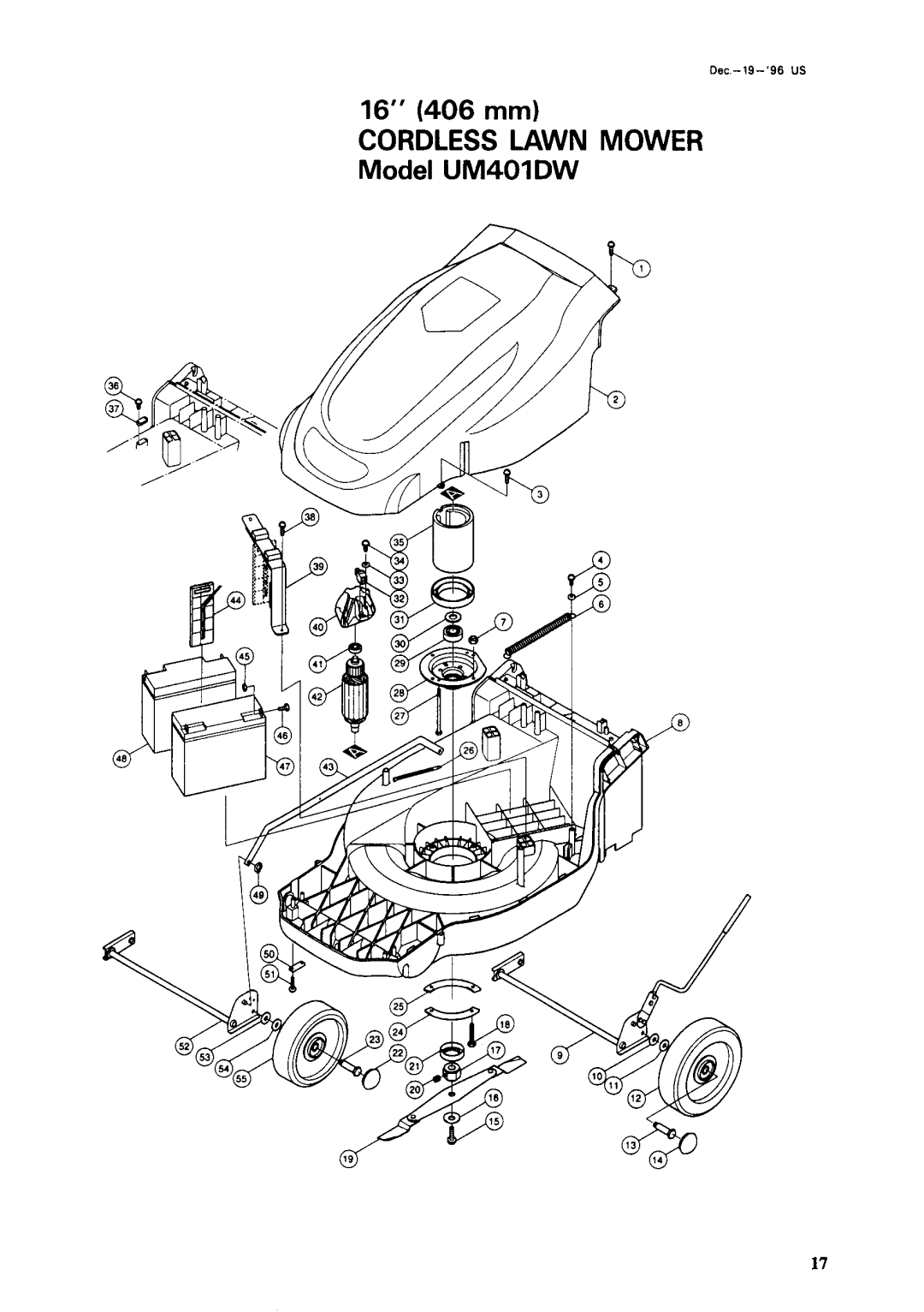 Makita UM40LDW specifications Cordless Lawn Mower Model UM401DW 