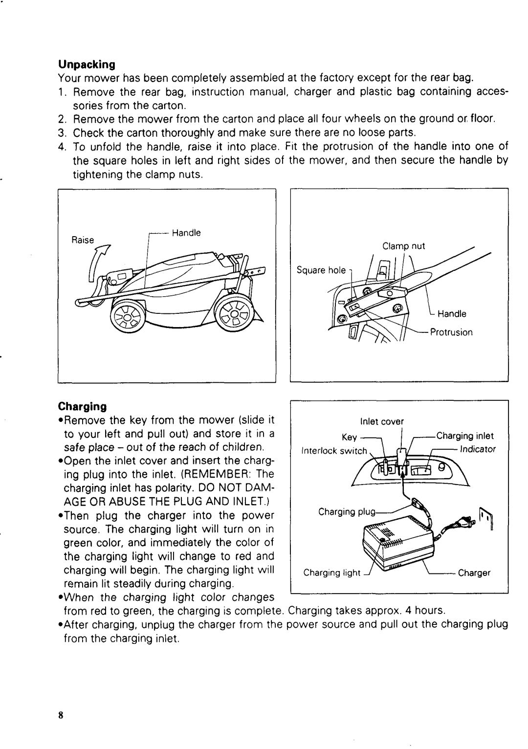 Makita UM40LDW specifications Unpacking, Charging 