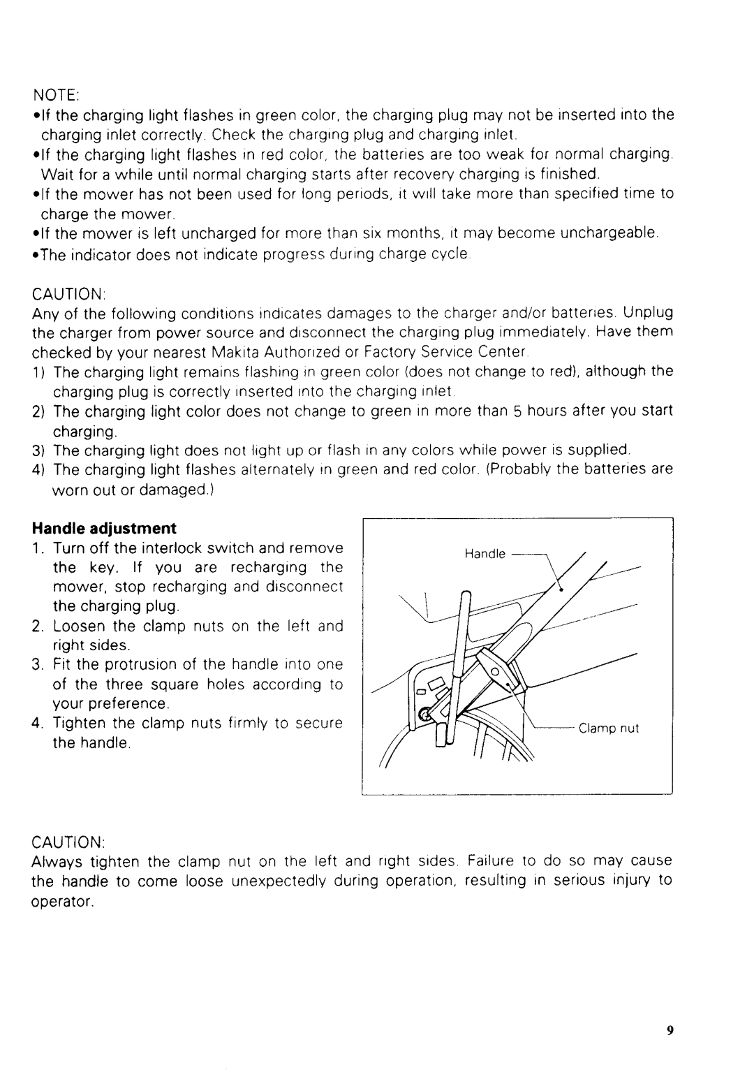 Makita UM40LDW specifications Handle adjustment 